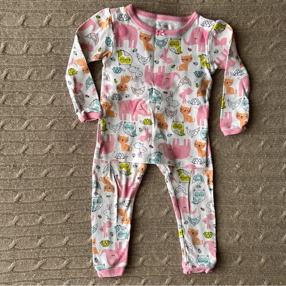 EUC Carter’s 7pc Baby Girl Pajama + Sleep Sack Set, Pink & Blue Bunnies, 18 Mo